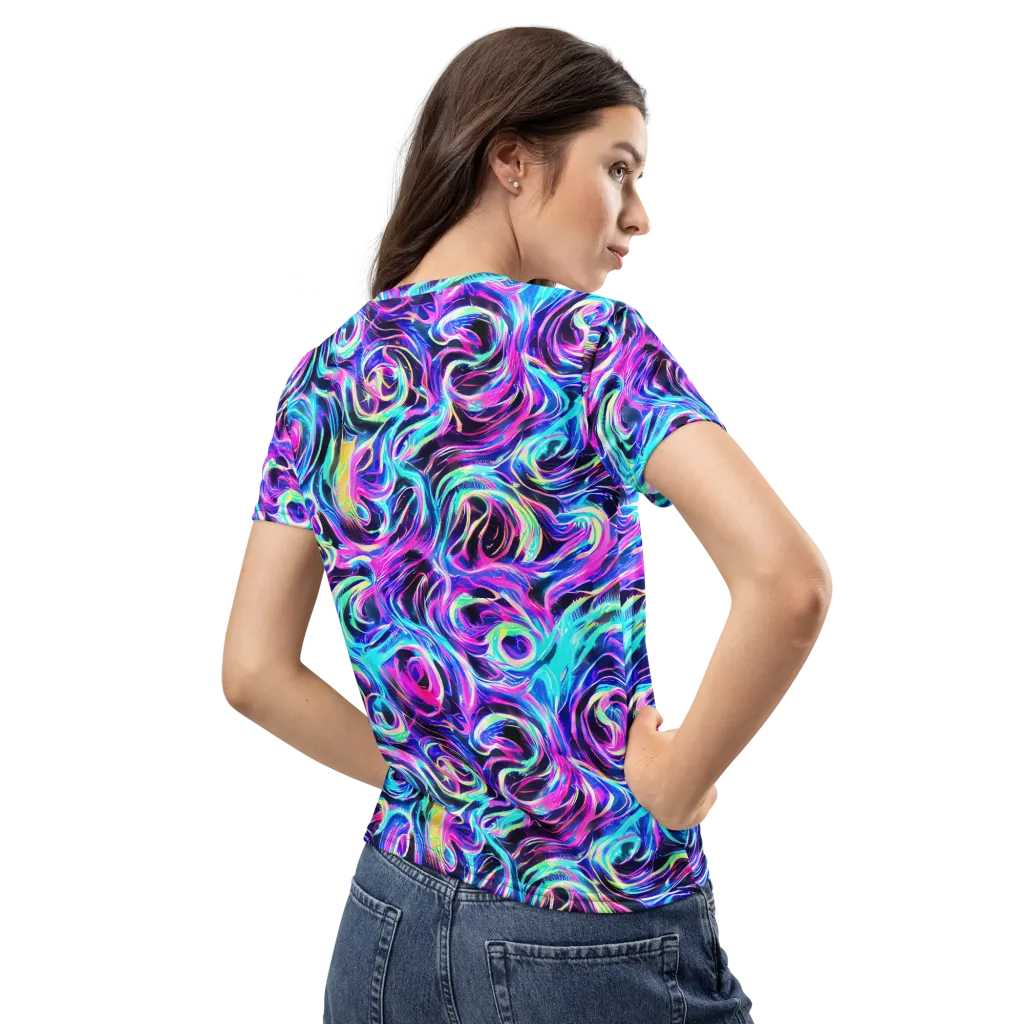 Digital Kaleidoscope on Women's Crew Neck T-Shirt — Back