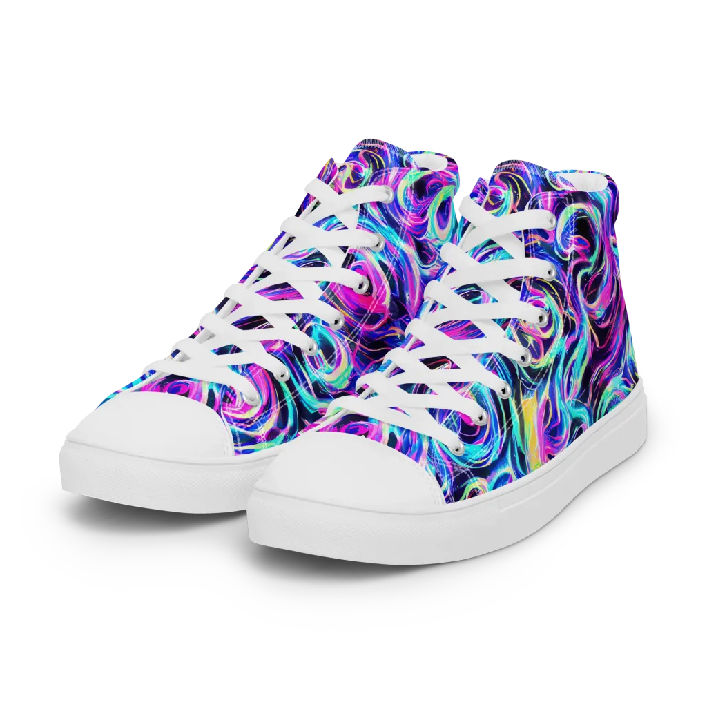 Digital Kaleidoscope on Women's High Top Canvas Shoes — Left Front