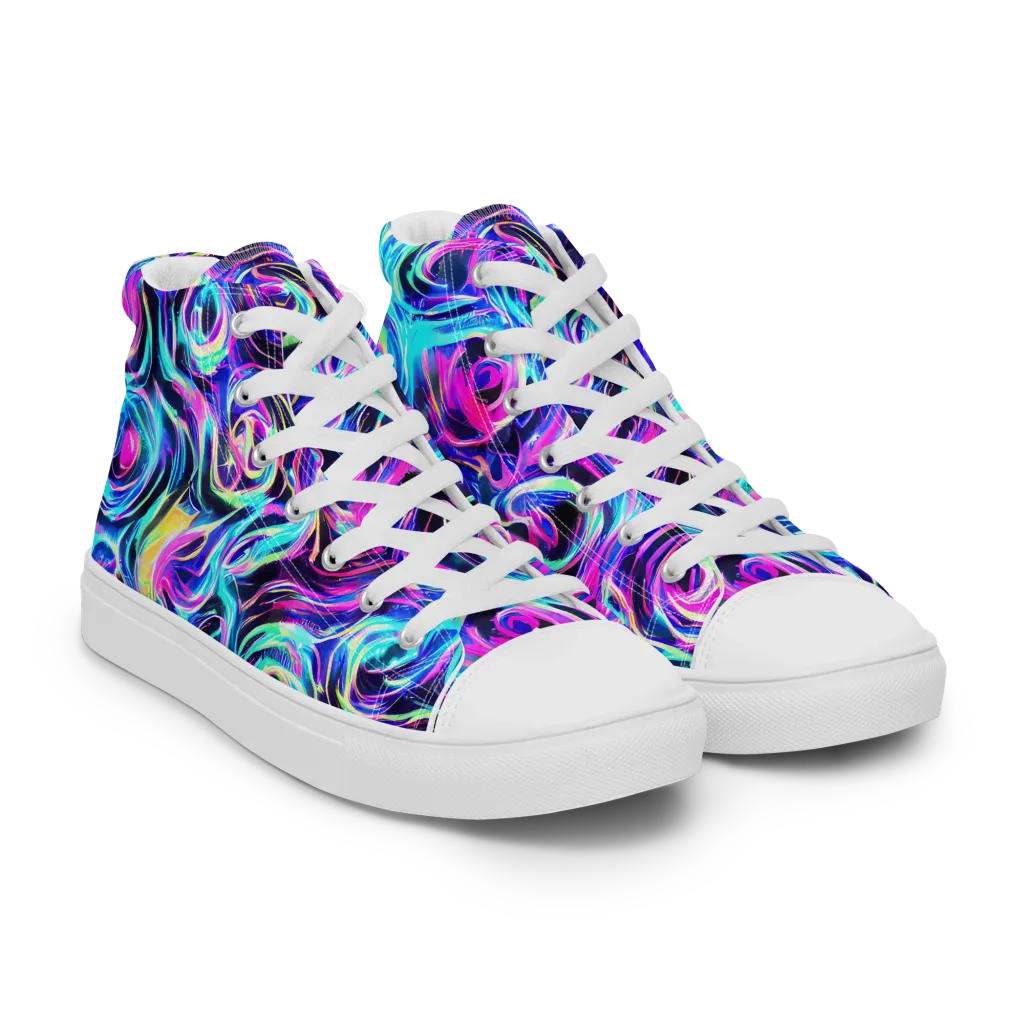 Digital Kaleidoscope on Women's High Top Canvas Shoes — Right Front