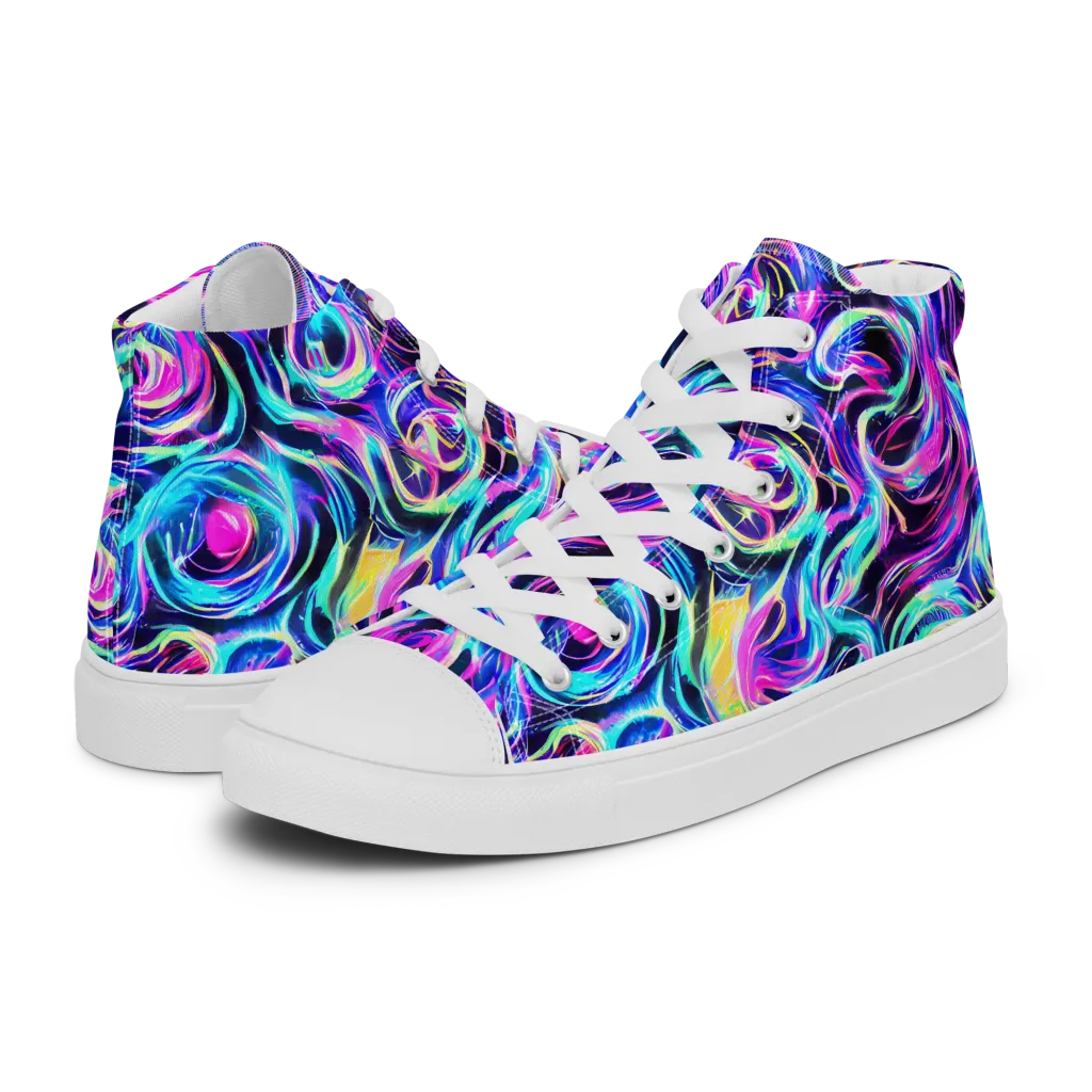 Digital Kaleidoscope on Women's High Top Canvas Shoes — Left