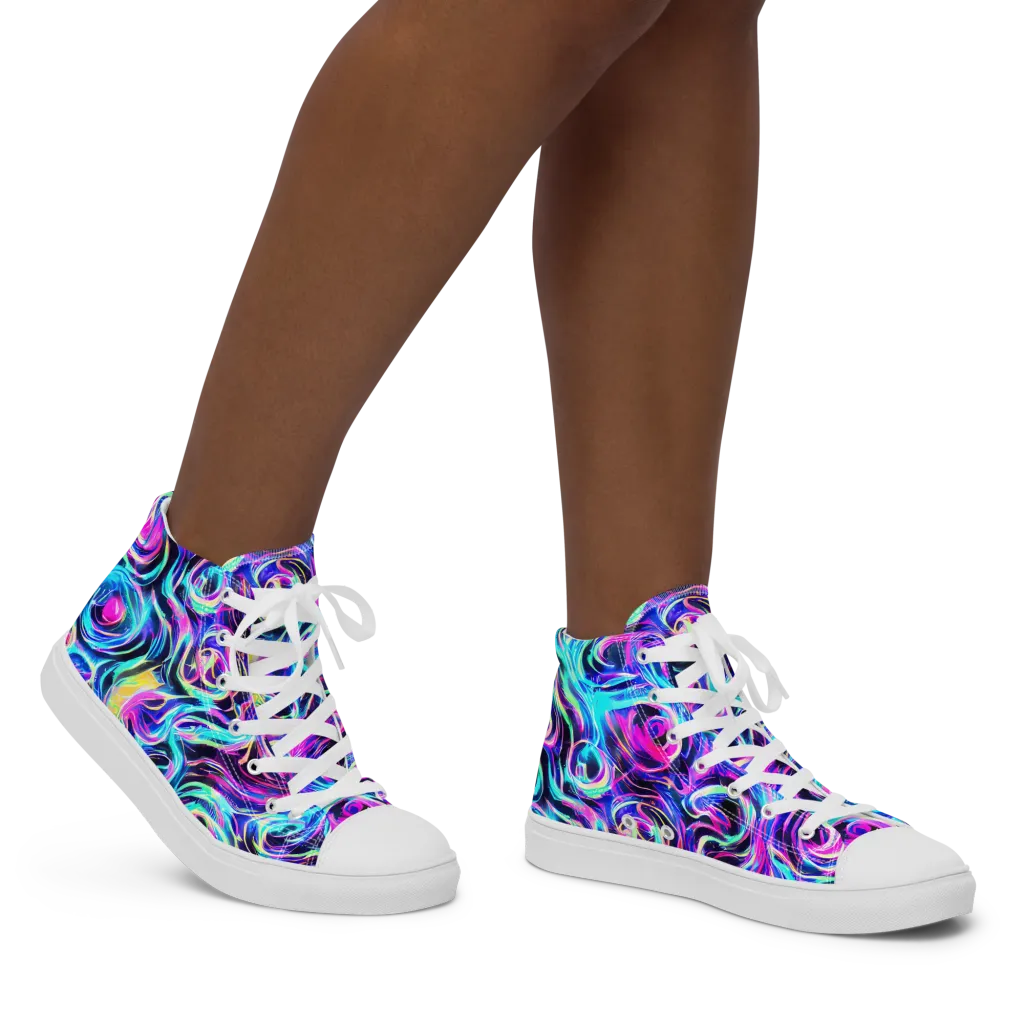 Digital Kaleidoscope on Women's High Top Canvas Shoes — Right