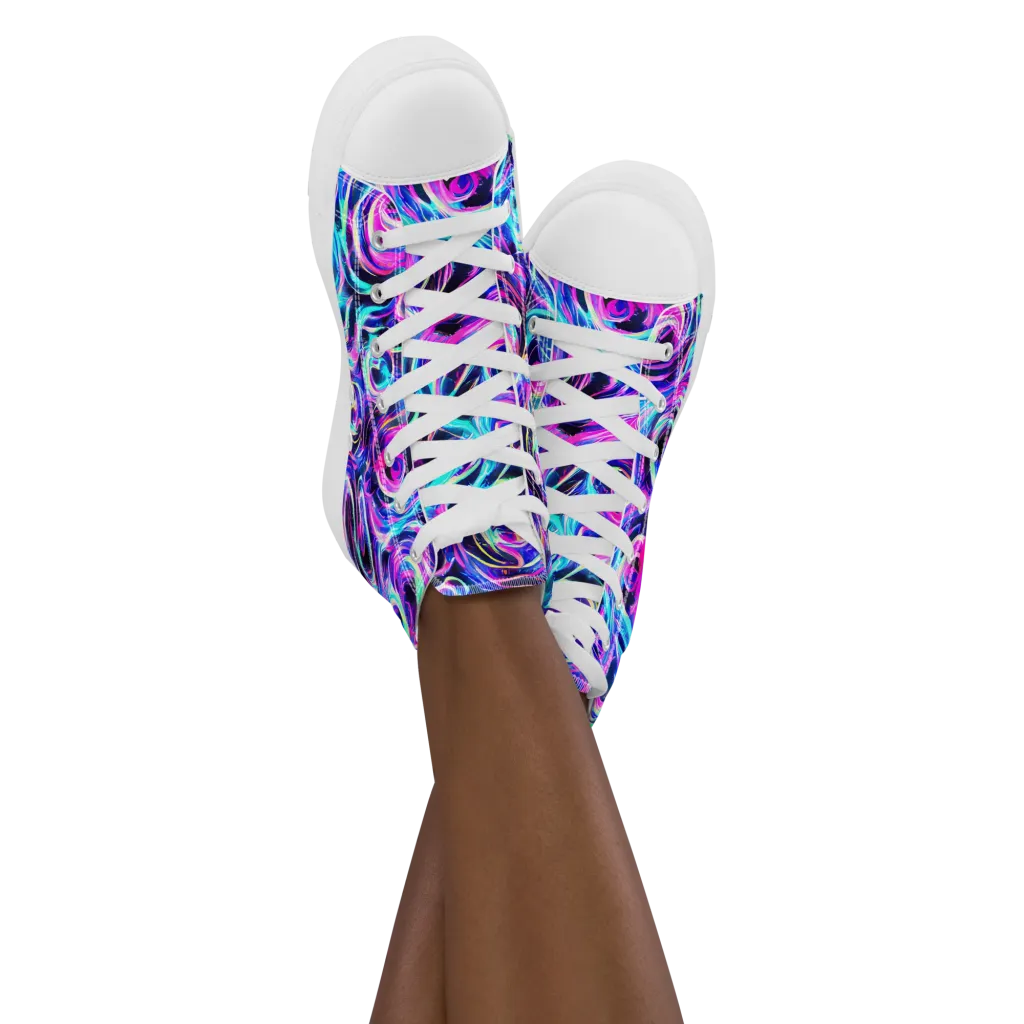 Digital Kaleidoscope on Women's High Top Canvas Shoes — Front
