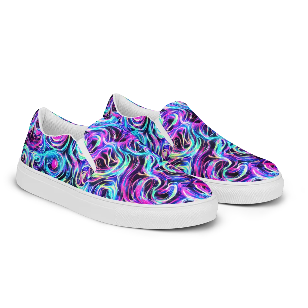 Digital Kaleidoscope on Men's Slip-On Canvas Shoes — Right Front
