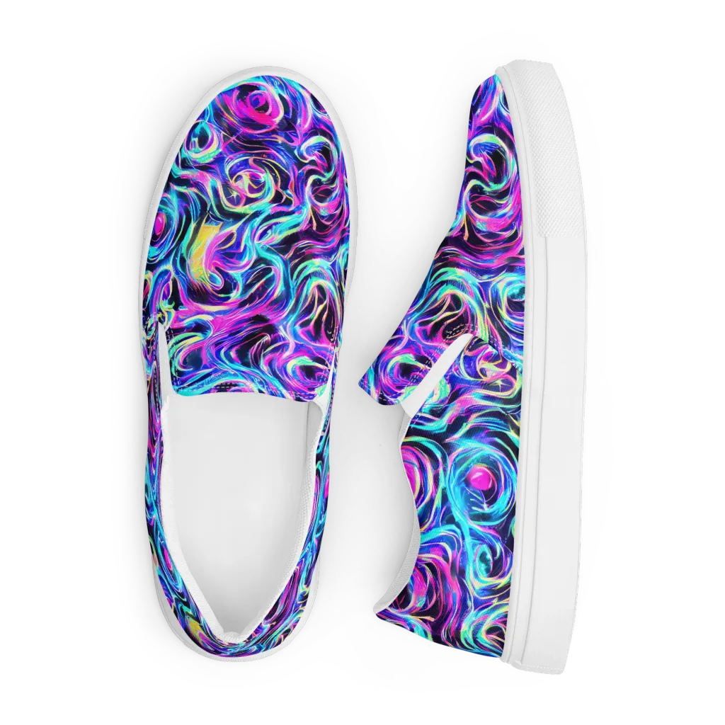 Digital Kaleidoscope on Men's Slip-On Canvas Shoes — Front