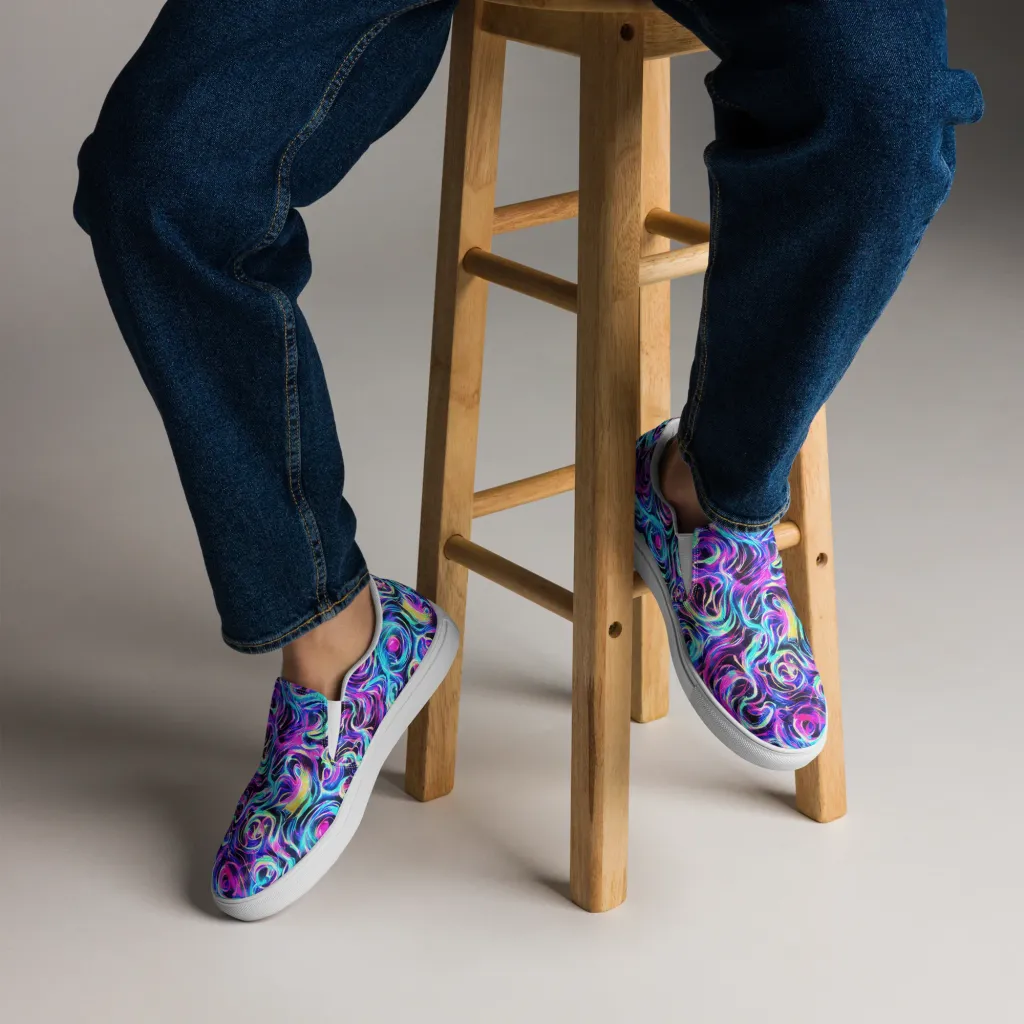 Digital Kaleidoscope on Men's Slip-On Canvas Shoes — Front