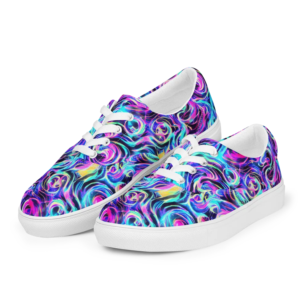 Digital Kaleidoscope on Men's Lace-Up Canvas Shoes — Left Front