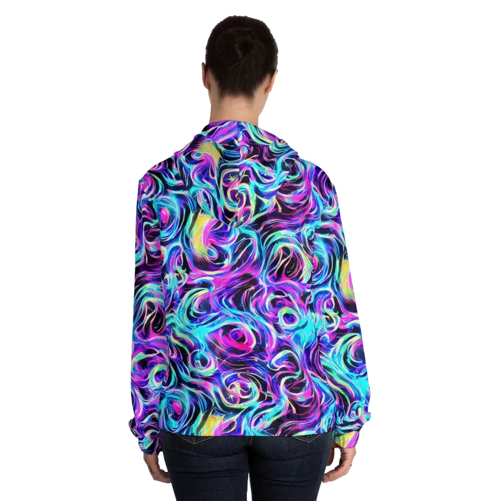 Digital Kaleidoscope on Women's Full-Zip Hoodie — Back On Person