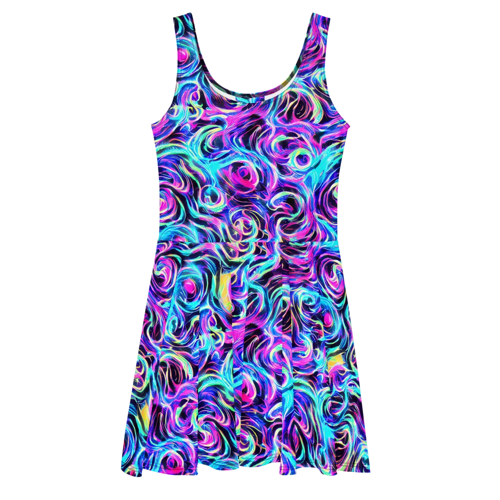 Digital Kaleidoscope on Skater Dress — Front