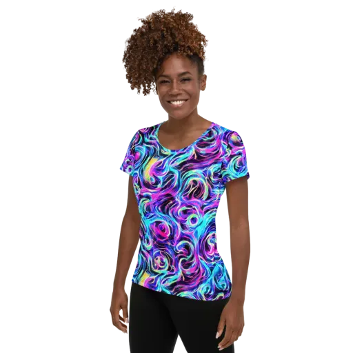 Digital Kaleidoscope on a Women's Athletic T-Shirt