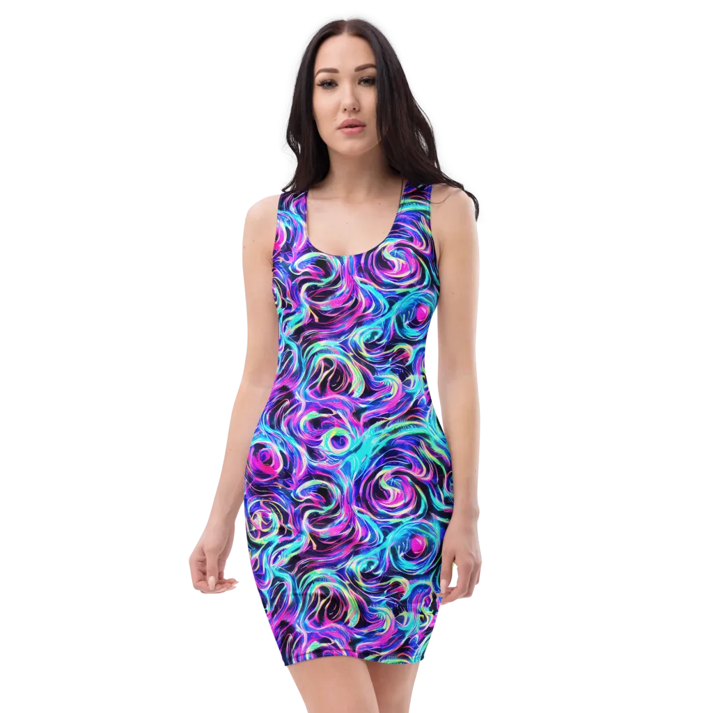 Digital Kaleidoscope on Bodycon Dress — Front