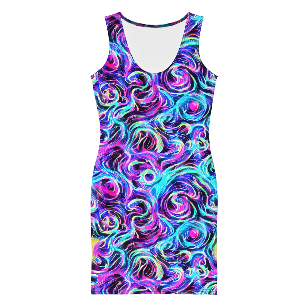 Digital Kaleidoscope on Bodycon Dress — Front