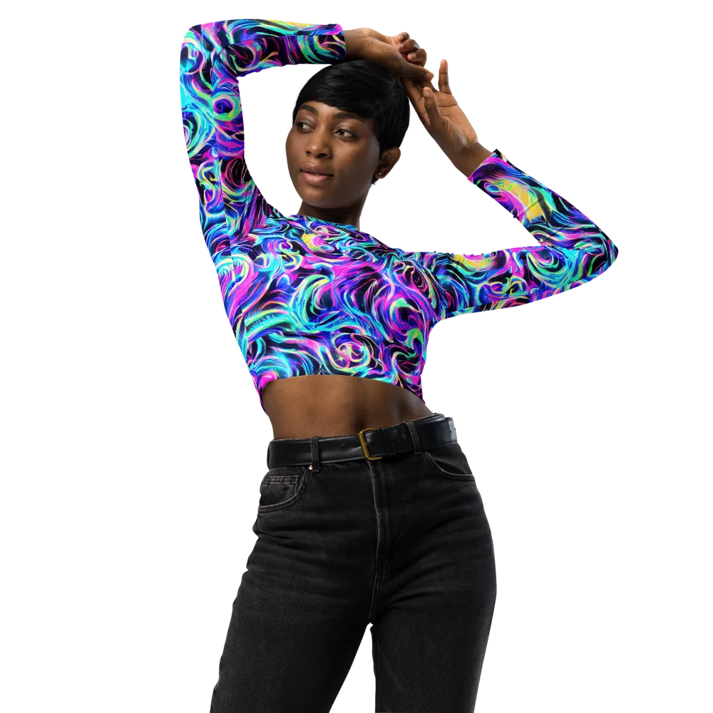 Digital Kaleidoscope on Long Sleeve Crop Top — Front