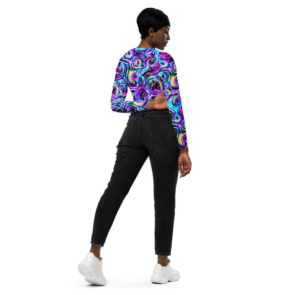 Digital Kaleidoscope on Long Sleeve Crop Top — Right Back