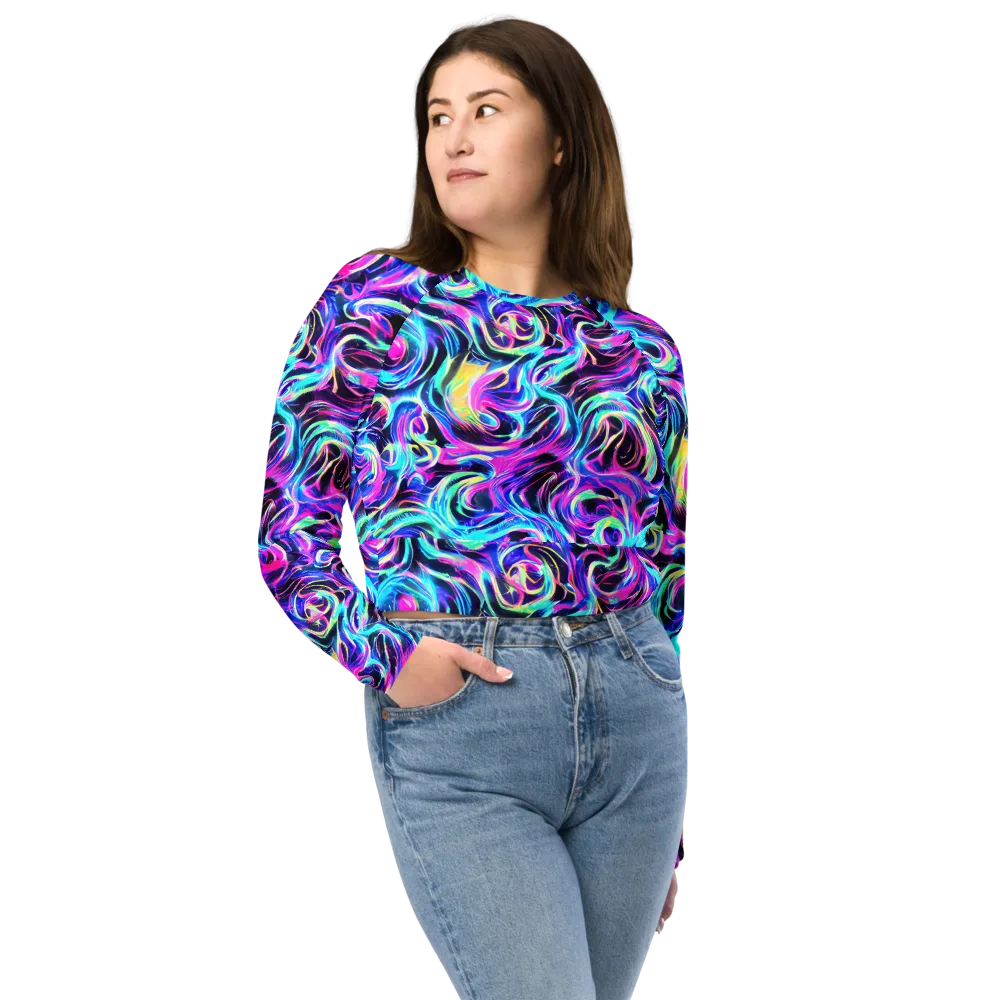 Digital Kaleidoscope on Long Sleeve Crop Top — Front