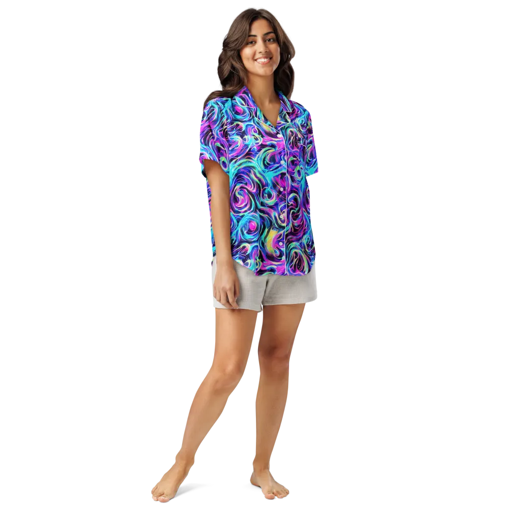 Digital Kaleidoscope on Women's Short Sleeve Pajama Top — Front