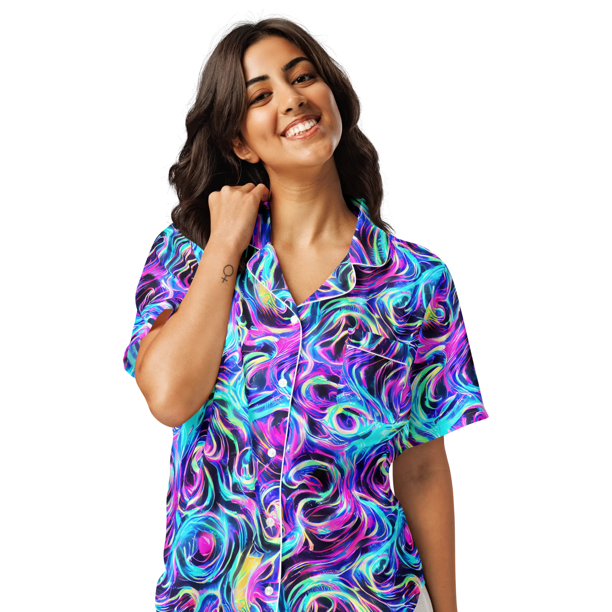 Digital Kaleidoscope on Women's Short Sleeve Pajama Top — Front