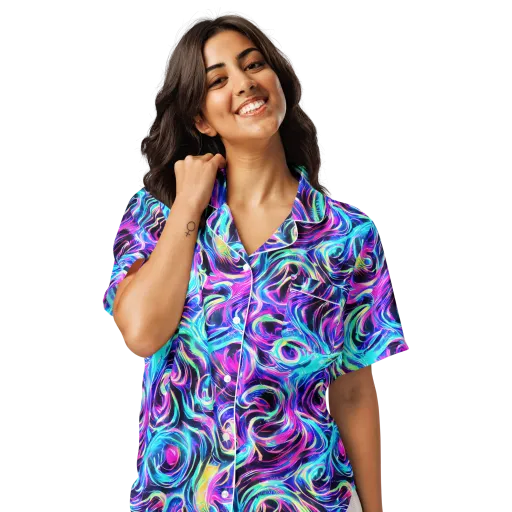 Digital Kaleidoscope on a Women's Short Sleeve Pajama Top