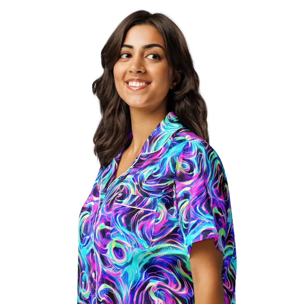 Digital Kaleidoscope on Women's Short Sleeve Pajama Top — Left Front