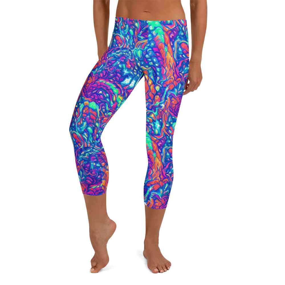 Fluorescent Riptide on Capri Leggings — Front