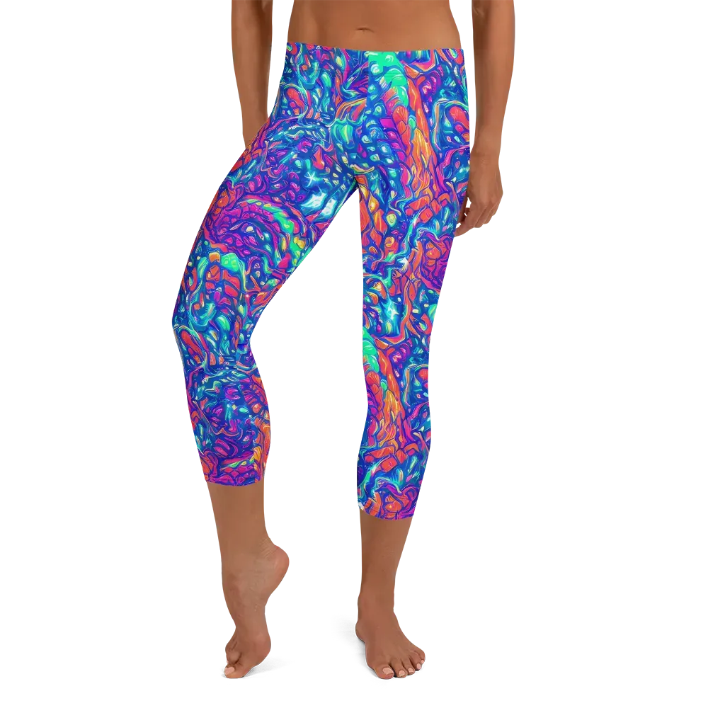 Fluorescent Riptide on Capri Leggings — Front