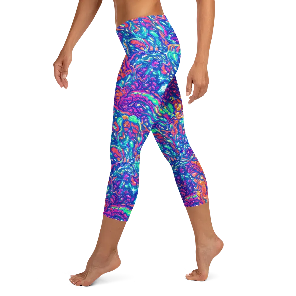 Fluorescent Riptide on Capri Leggings — Left