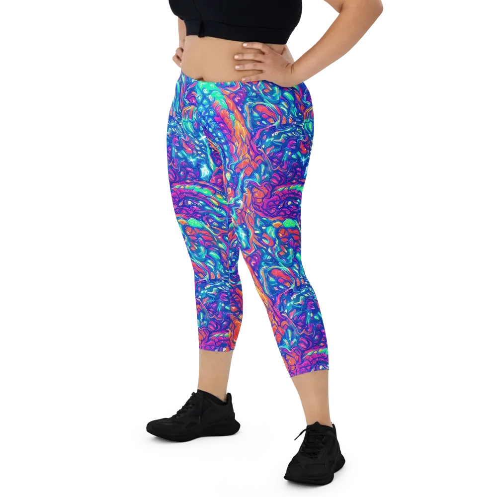 Fluorescent Riptide on Capri Leggings — Front