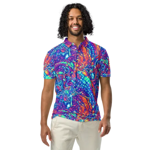 Fluorescent Riptide on a Men's Slim Fit Polo Shirt