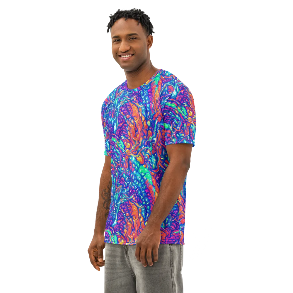 Fluorescent Riptide on Men's Cotton Crew Neck T-Shirt — Left Front