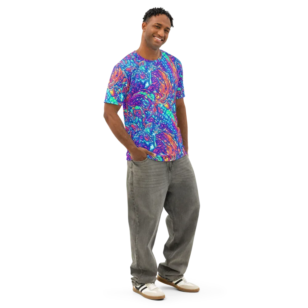 Fluorescent Riptide on Men's Cotton Crew Neck T-Shirt — Right Front