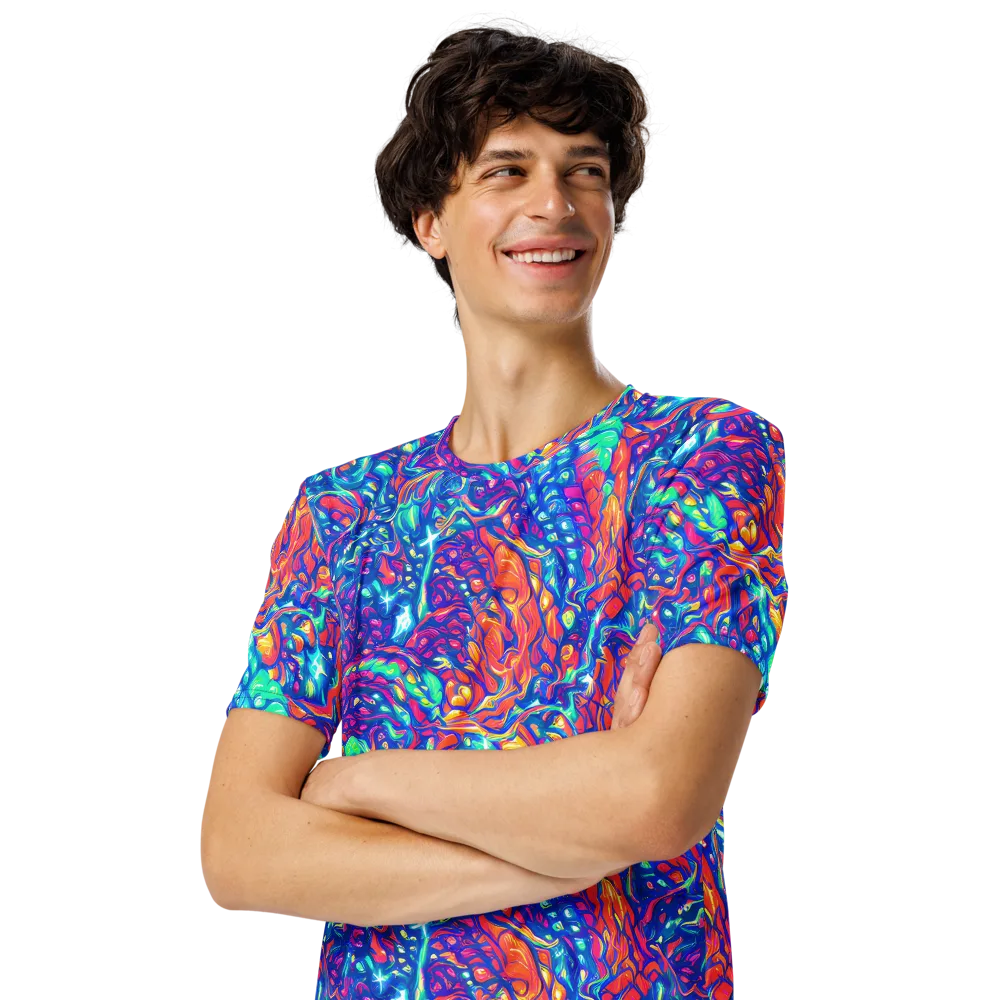 Fluorescent Riptide on Men's Crew Neck T-Shirt — Left Front