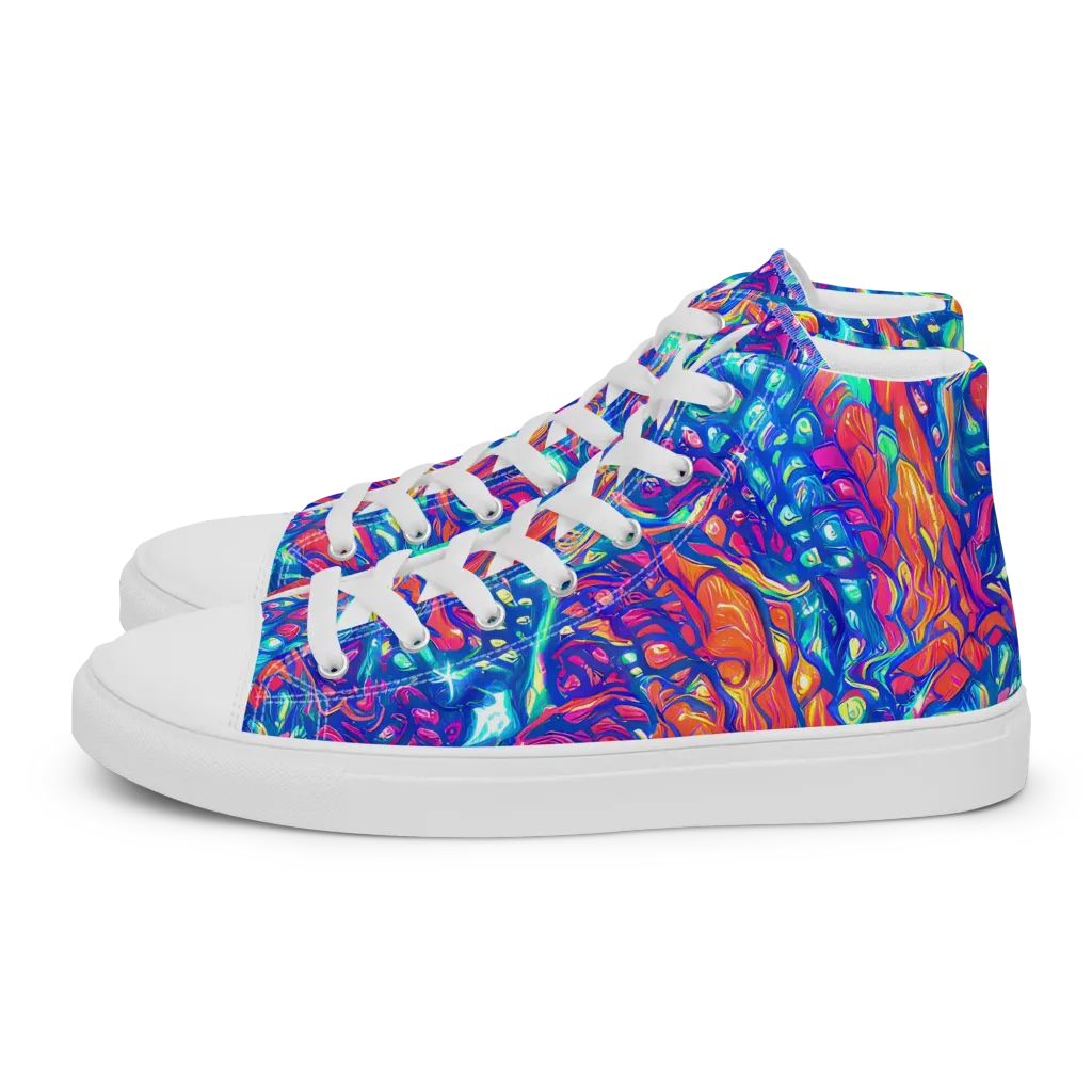 Fluorescent Riptide on Men's High Top Canvas Shoes — Left