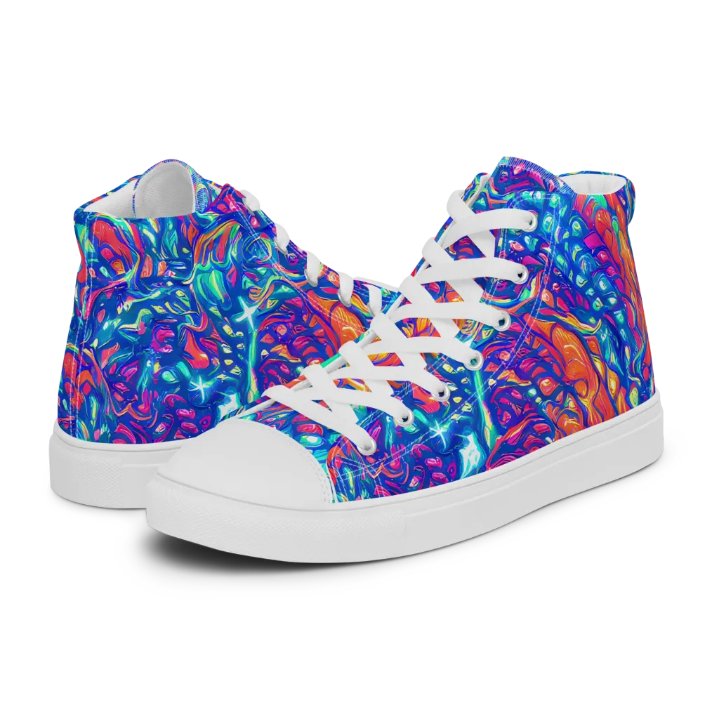 Fluorescent Riptide on Men's High Top Canvas Shoes — Left