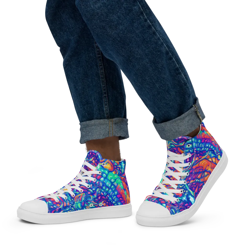 Fluorescent Riptide on Men's High Top Canvas Shoes — Left