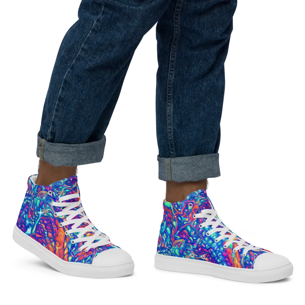 Fluorescent Riptide on Men's High Top Canvas Shoes — Right