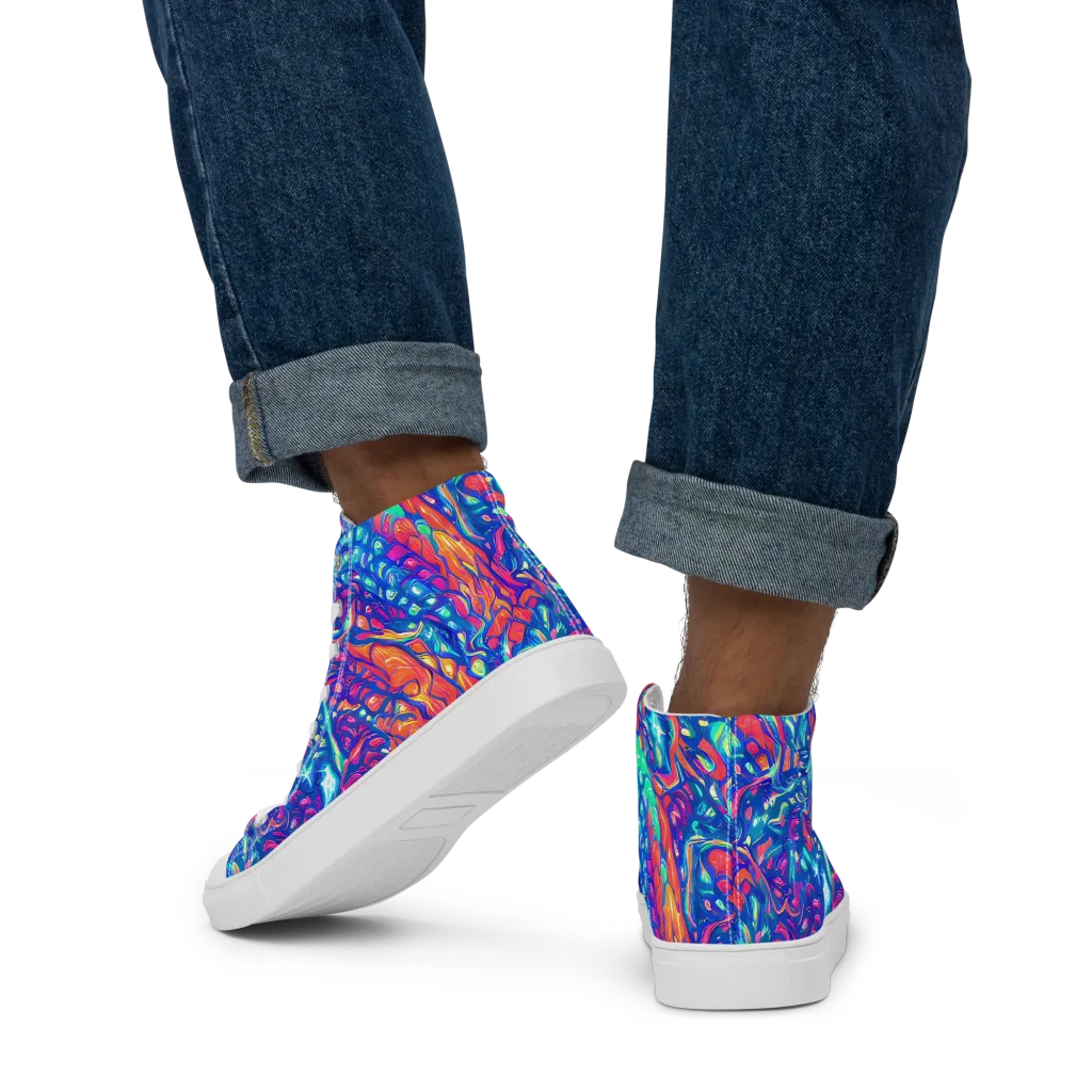Fluorescent Riptide on Men's High Top Canvas Shoes — Back