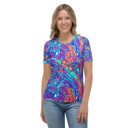 Fluorescent Riptide on a Women's Crew Neck T-Shirt