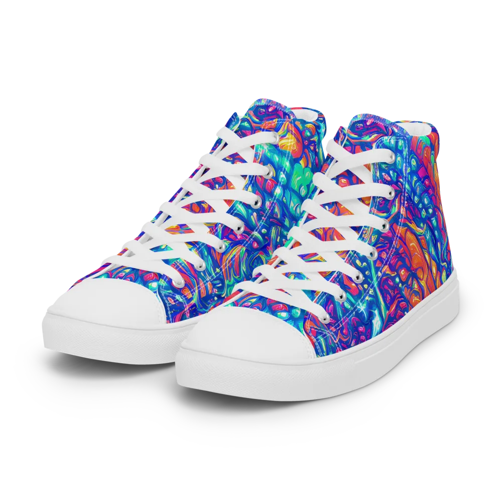 Fluorescent Riptide on Women's High Top Canvas Shoes — Left Front