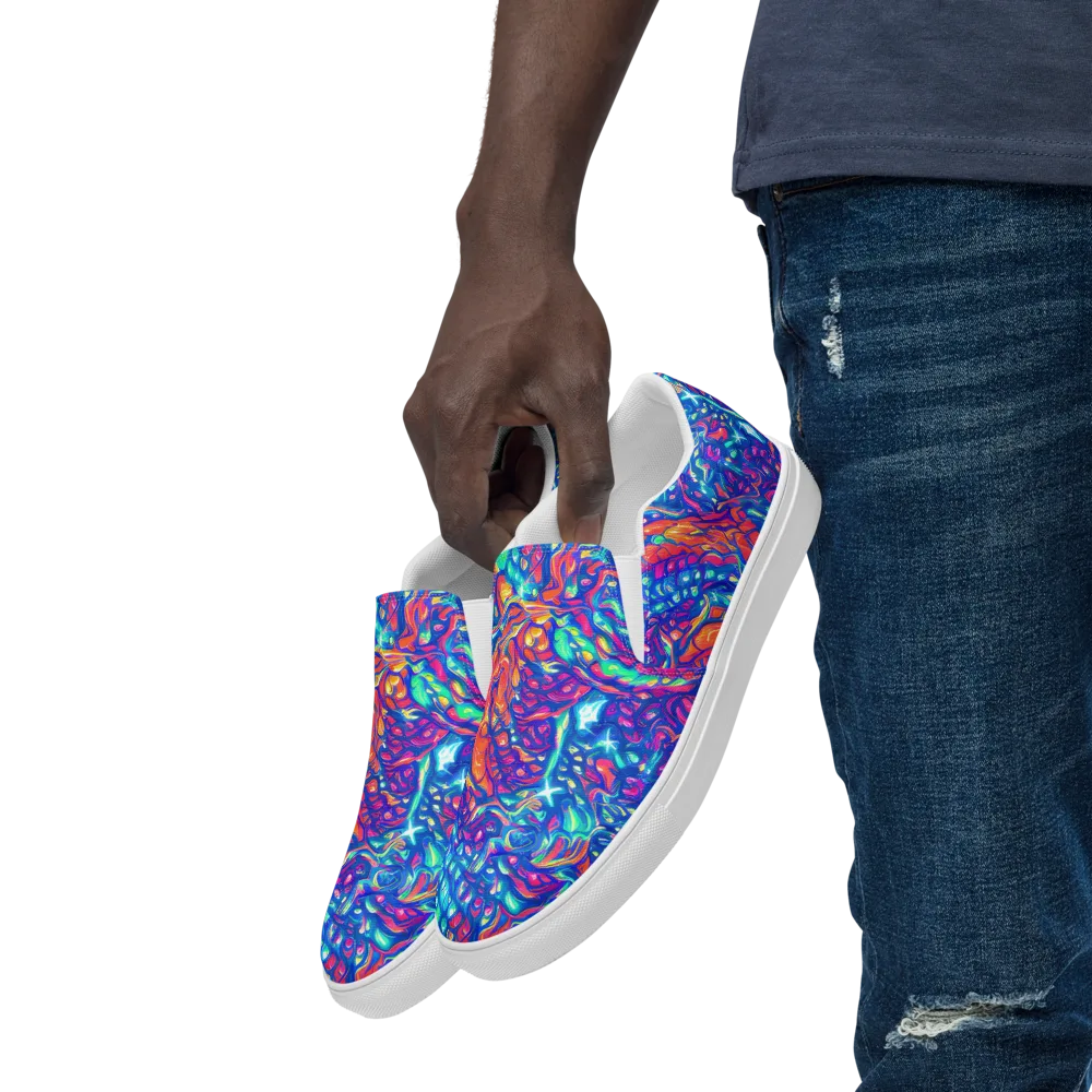 Fluorescent Riptide on Men's Slip-On Canvas Shoes — Left Front