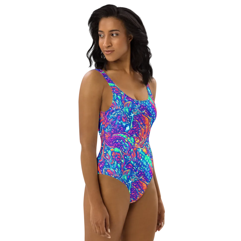 Fluorescent Riptide on One-Piece Swimsuit — Right