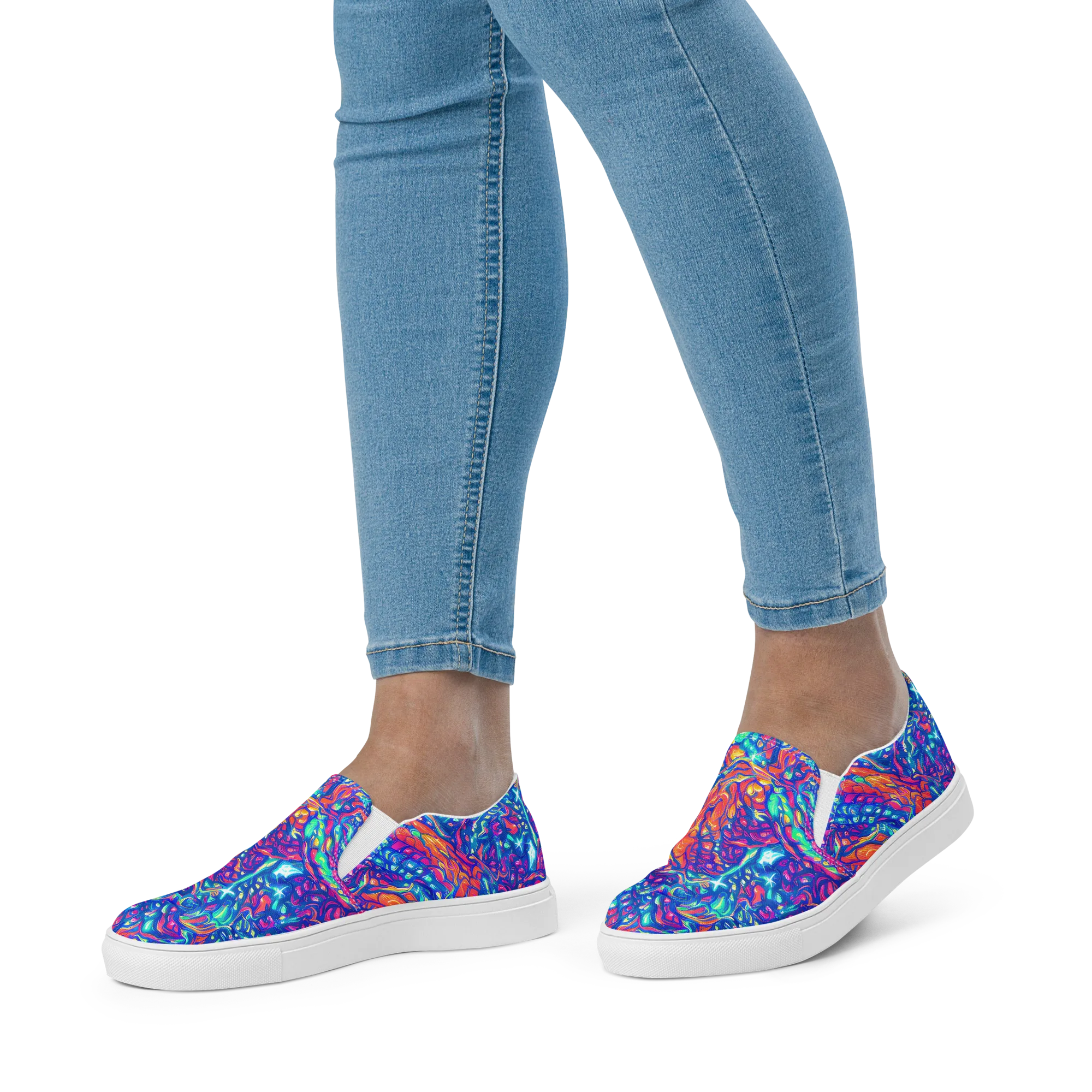 Fluorescent Riptide on Women's Slip-On Canvas Shoes — Front