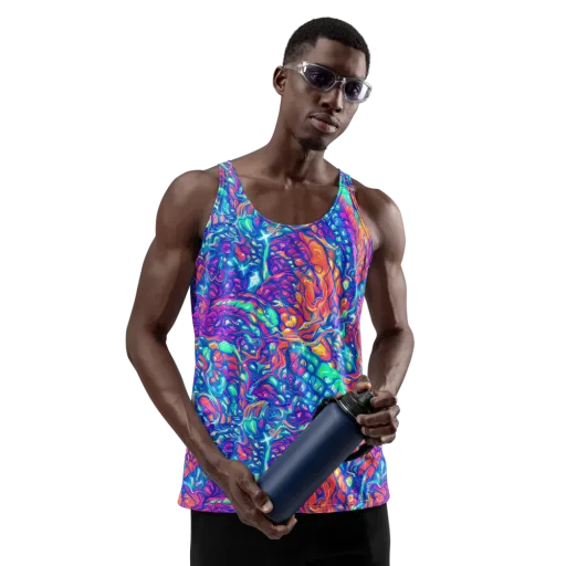 Fluorescent Riptide on a Men's Tank Top