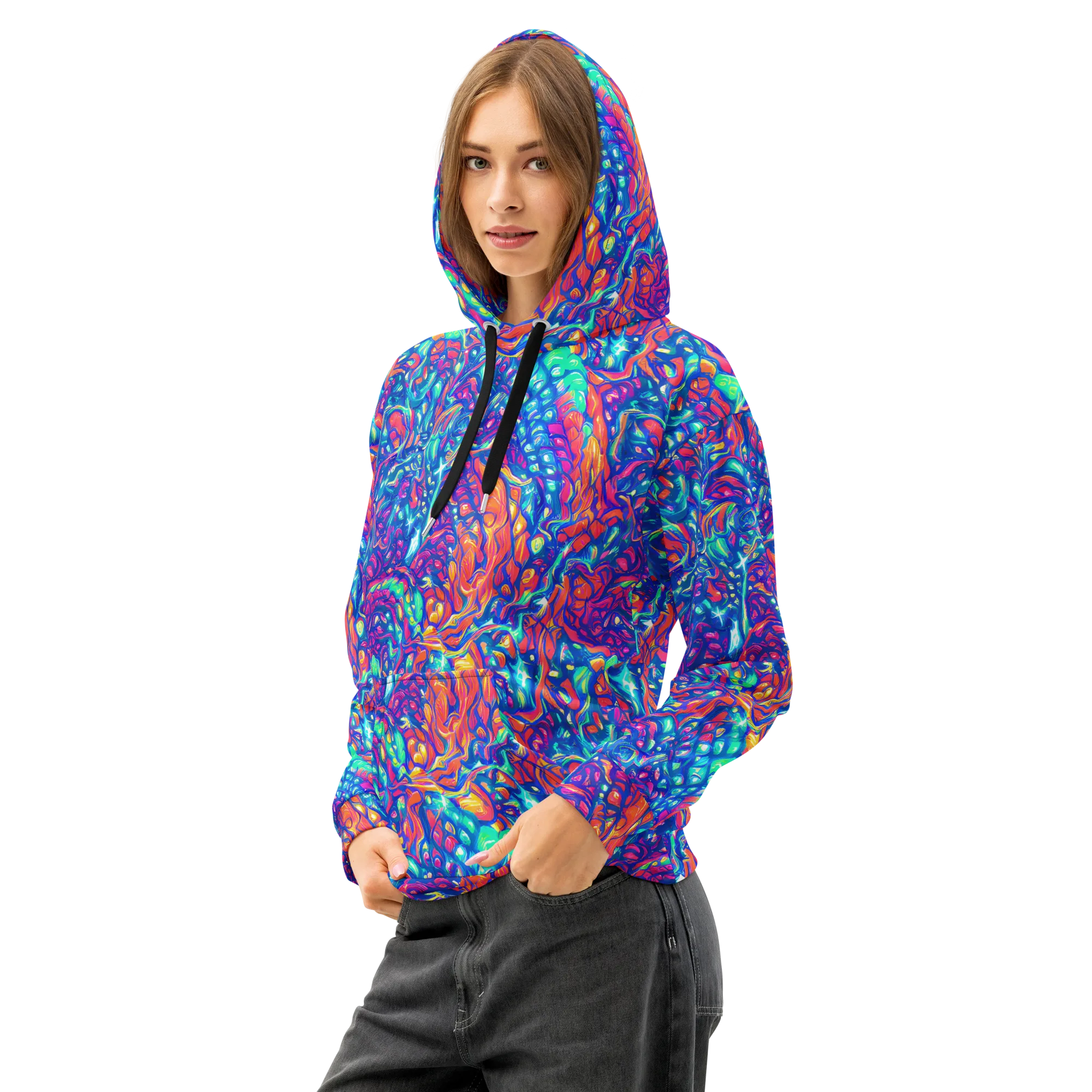 Fluorescent Riptide on Cotton Hoodie — Left Front