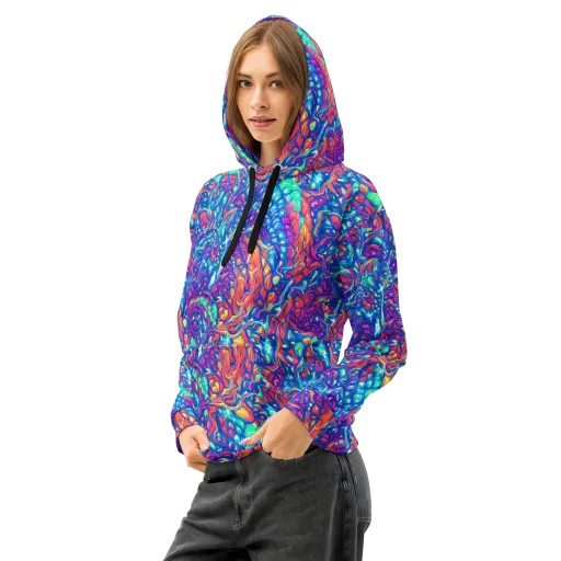 Fluorescent Riptide on a Cotton Hoodie