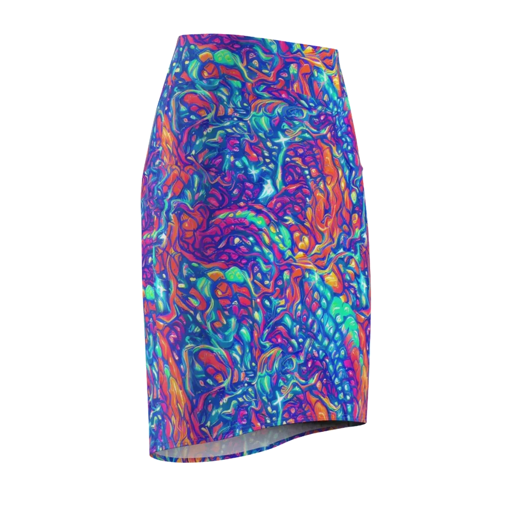 Fluorescent Riptide on Pencil Skirt — Front Side