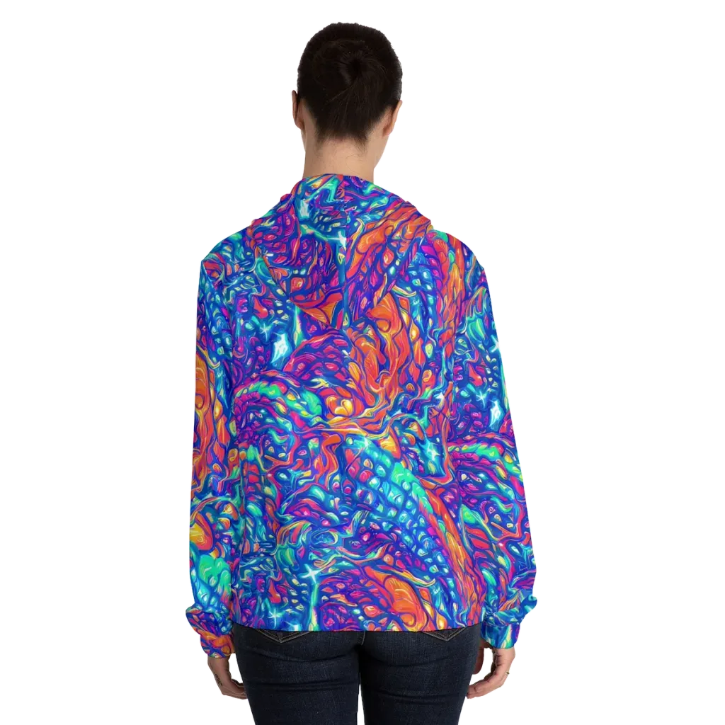 Fluorescent Riptide on Women's Full-Zip Hoodie — Back On Person