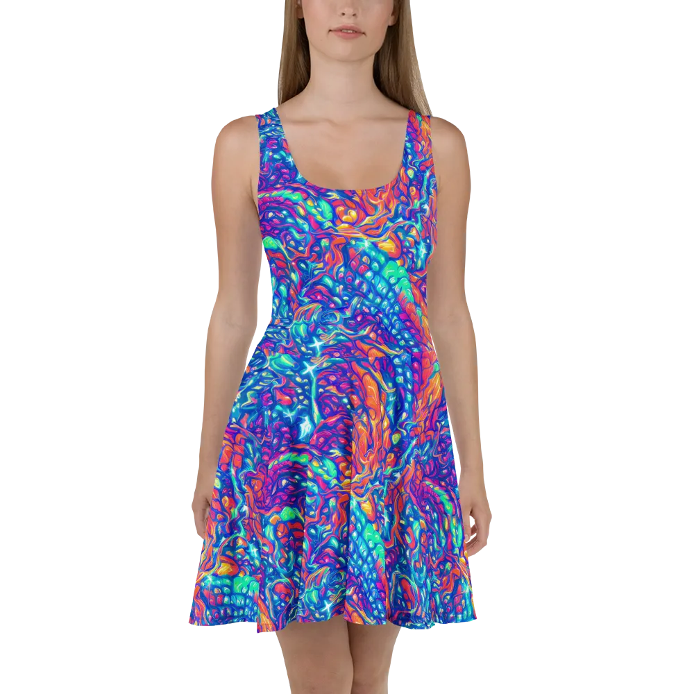 Fluorescent Riptide on Skater Dress — Front