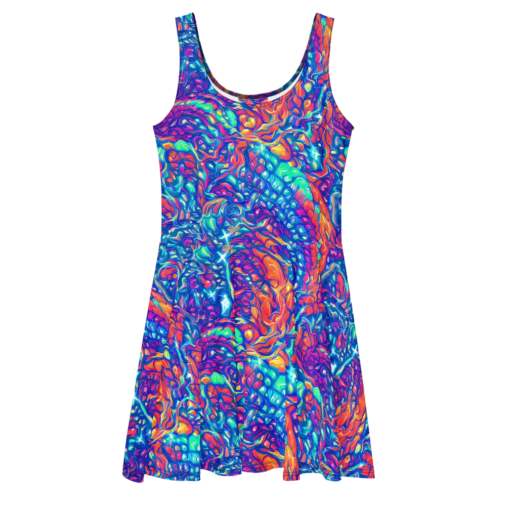 Fluorescent Riptide on Skater Dress — Front