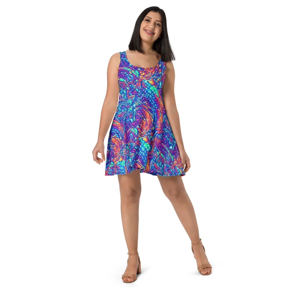 Fluorescent Riptide on Skater Dress — Front