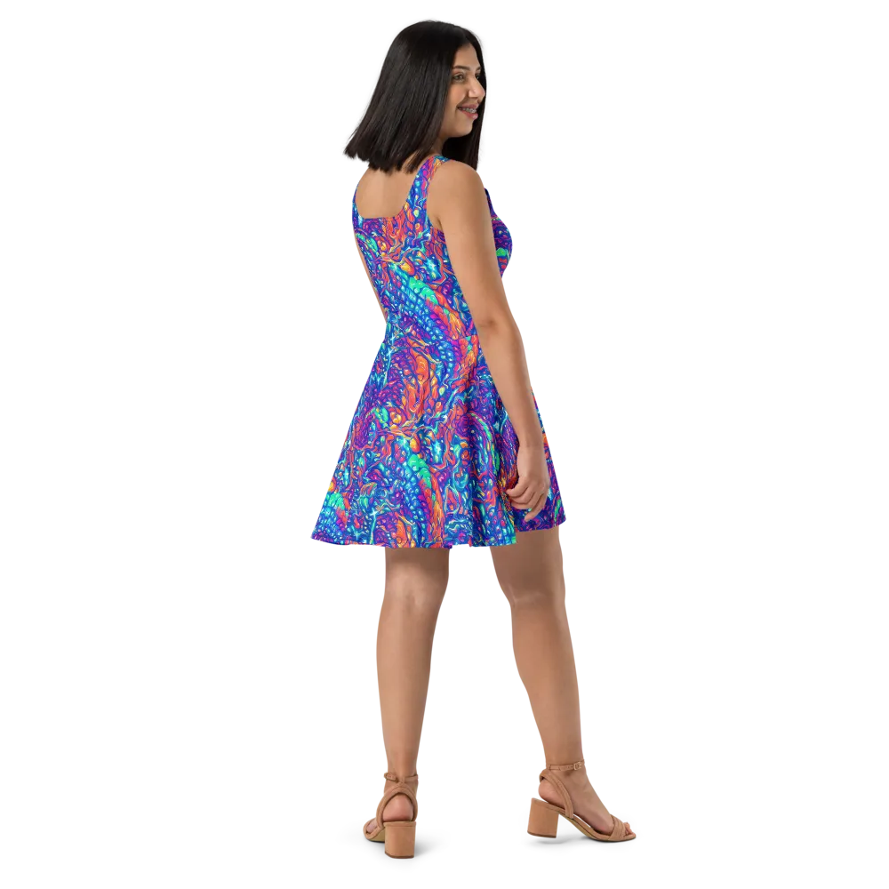 Fluorescent Riptide on Skater Dress — Right