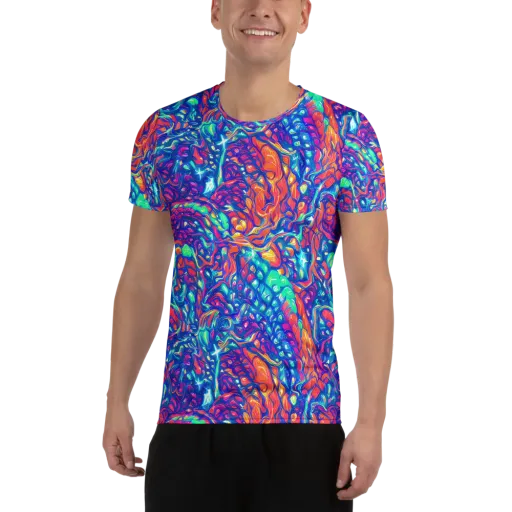 Fluorescent Riptide on a Men's Athletic T-Shirt